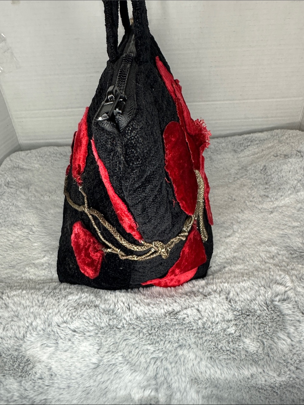 Bonnie Martin Vintage Black Velvet Poppy Flower Shoulder Tote Bag Wearable Art - Picture 7 of 10